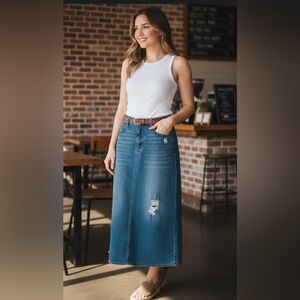 SHEIN Distressed Blue Midi Skirt